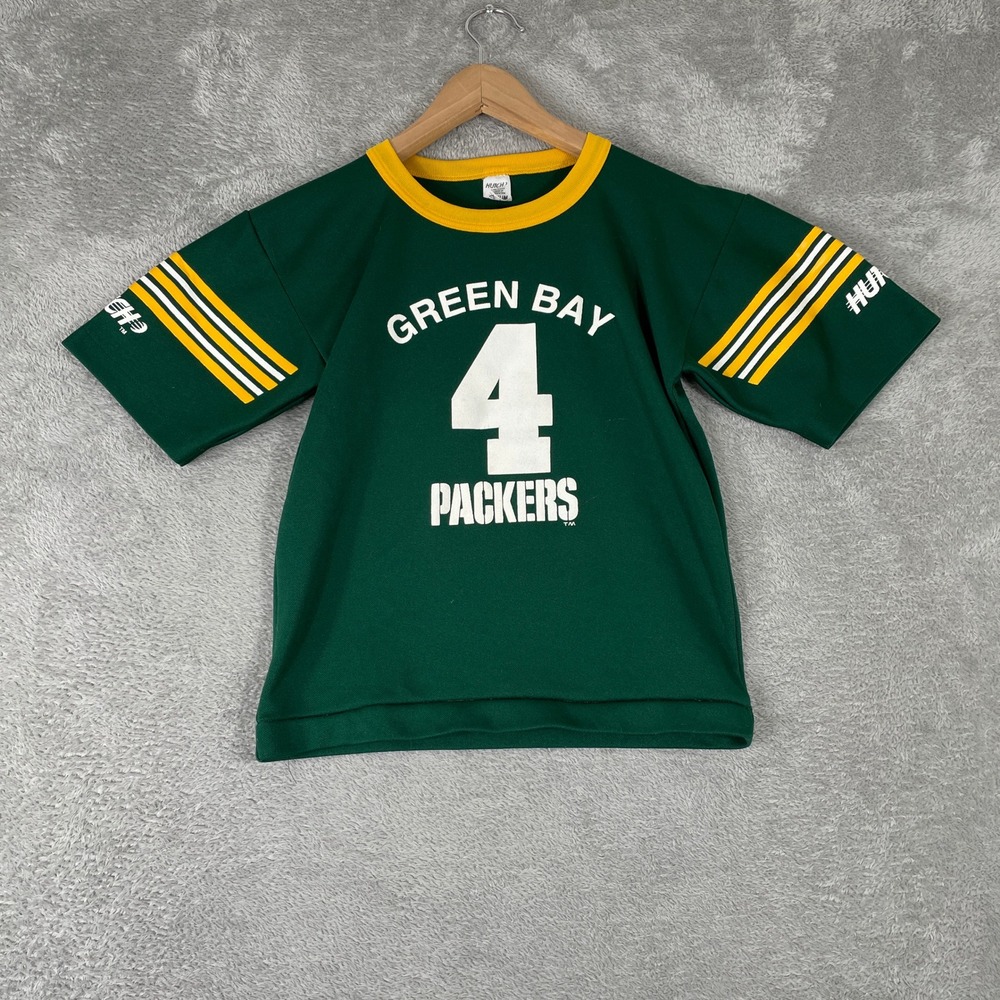 Vintage Brett Favre Green Bay Packers Jersey Kids Medium Green #4 NFL Hutch